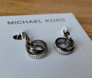 Mk Michael Kors Silver Tone Dangle Pave Earrings Rhinestone New 1052 Drop