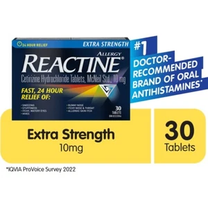 Reactine Extra Strength Antihistamine-10mg Cetirizine Hydrochloride-24 hour- 30 - Picture 1 of 4