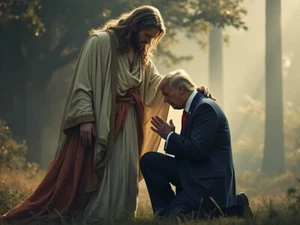 PRÄSIDENT DONALD TRUMP BETET MIT JESUS - 4x6 Hochglanz gedruckte Postkarte - Bild 1 von 2