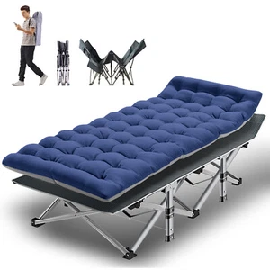Adults Folding Sleeping Cot Guest Bed Heavy Duty Portable Cots Camping with Mat - Picture 1 of 14
