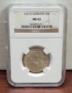 NGC MS63 1937A Germany 2 Mark Paul Von Hindenburg - Picture 1 of 2