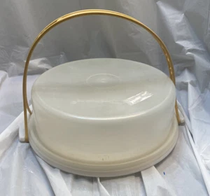 Vintage Tupperware Pie Cake Keeper Taker Carrier 719-2 Harvest Gold w/ Handle - Picture 1 of 6