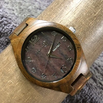 Earth Men Fashion Day Date All Wooded Brown Quartz Analog 41mm Watch 8 1/4" - Image 1 of 4