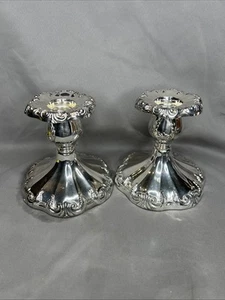 2 VINTAGE Gorham Silverplate Chantilly Hollowware Weighted Console Candleholders - Picture 1 of 5