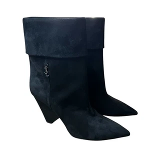 Saint Laurent Silver Monogram Niki Booties In Black Suede EU 36.5 US 6.5 - Picture 1 of 12