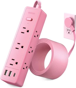 Tira de alimentación rosa, tira de alimentación protectora contra sobretensiones, lindo cable de extensión rosa de 5 pies - Imagen 1 de 12
