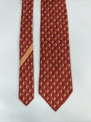 Corbata de Colección Ermenegildo Zegna Para Hombre 100% Seda Italia Rosa Rojo Naranja Cuadrados Foto 1 de 4