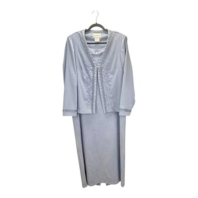 Karin Stevens винтажный платье костюм комплект синий цветочный вышитая куртка миди платье 16 - Изображение 1 из 4