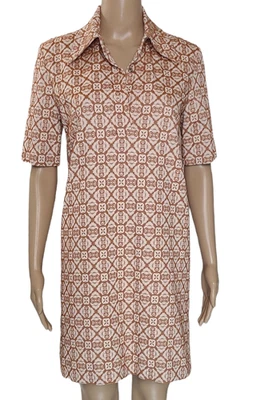 Mini Camisa Vestido EMERSON FRY Marfil Naranja Geométrico Manga Corta Talla 0 Foto 1 de 4