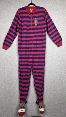 Nick & Nora Pijama con Pies Mujer Mediano Rojo Azul Rayas Calcetín Mono Cremallera Foto 1 de 4