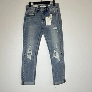 Eunina Jeans Size 1 Frankie Mid Rise Girlfriend Light Wash Denim Distressed NWT - Picture 1 of 13