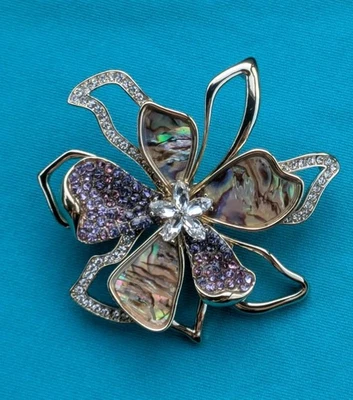 Broche prendedor flor vintage de Anne Klein joyería firmada abulón estrás Foto 1 de 4