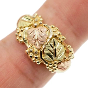 10k Tri-Colored Black Hills Gold Grape Leaves Band Ring Size 9 - Made in the USA - Picture 1 of 6