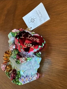 Christopher Radko I Love You Gift Of Love Glas Ornament Weihnachten Herz & Rosen - Bild 1 von 12