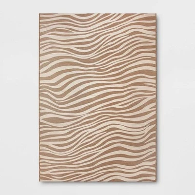 Wavy Lines Outdoor Area Rug Beige/Natural Brown - Threshold - Image 1 of 4