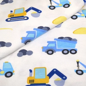 Flanell Stoff Kinder Kinderzimmer Druck blau Spielzeug LKW Bau auf weißem Flanell - Bild 1 von 7