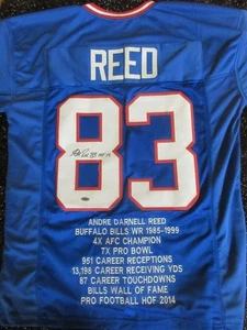 ANDRE REED STAT SIGNED 8X10 AUTOGRAPHED HOF FOOTBALL JERSEY BUFFALO BILLS W/ COA - Picture 1 of 14
