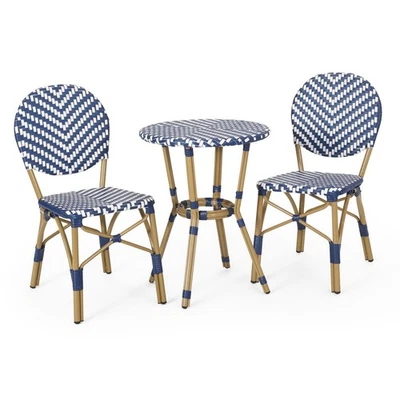Outdoor Aluminum 3 Piece French Bistro Set, Navy Blue, White, with - Image 1 of 4