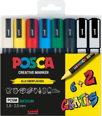 Faber-Castell uni-ball 186826 - POSCA Marker Set, 8er Etui Acrylstifte PC-5M, 1. - Image 1 of 4