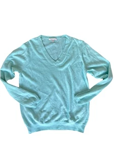 Maglione donna Peter Millar cotone cashmere bianco scollo a V taglia large teal preppy - Foto 1 di 7