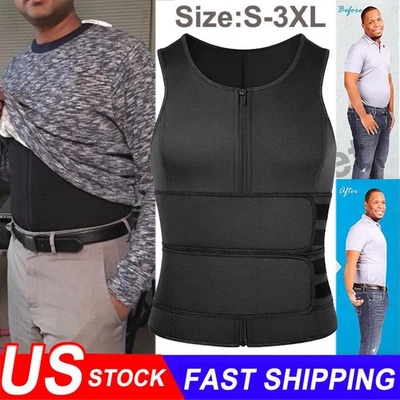 Mens Slimming Body Shaper Belly Chest Compression Vest Girdle T-Shirt Tank Top - Image 1 of 4