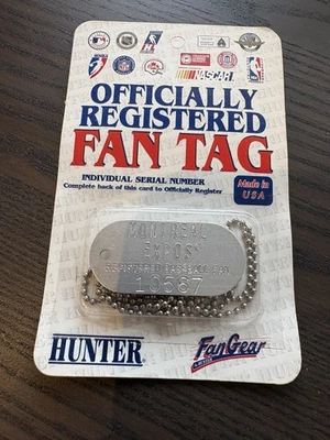 Vintage HUNTER FAN TAG MLB Baseball MONTREAL EXPOS Dog Tag On Chain Limited Ed. - Image 1 of 2
