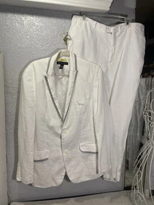 INC White Linen Blend Suit Jacket And Pants Size Large Lightweight Holiday Party - Picture 1 of 15