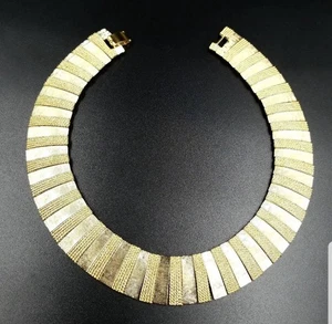 Ägyptisches strukturiertes Netz vergoldet Halsband Halskette Vintage - Bild 1 von 6