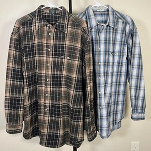 Guess Menge 2 Vintage Made in USA braun blau kariert Camp Wanderung Flanell Shirts Gr. L - Bild 1 von 18