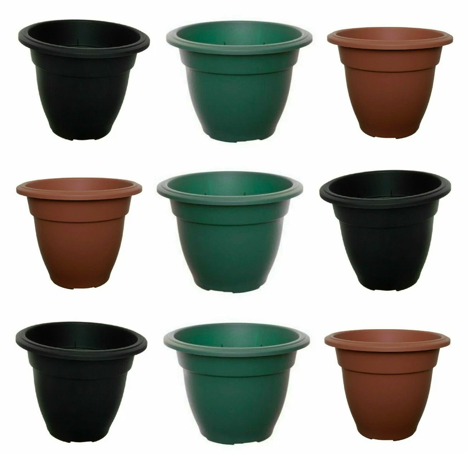 6 x Plastic Round Plant Flower Pot Planter Grow Pots Water Garden Patio Outdoor - Image 1 of 1