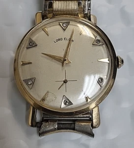 14k Solid Gold Vintage LORD ELGIN 25 Jewels Men's Watch, Runs and Keeps Time D16 - Picture 1 of 6