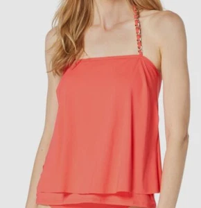 Michael Kors Women's Pink Chain-Strap Halter Tankini Top Swimwear Size L - Picture 1 of 1