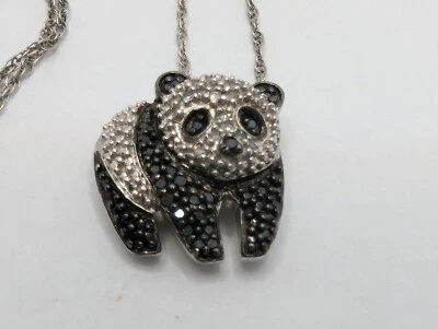 HN Heng Ngai Sterling Silver Black & White Diamond Panda Pendant w/ 18" chain - Image 1 of 4