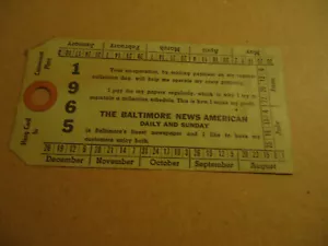 Scheda abbonamento giornale americano 1965 Baltimore News - Foto 1 di 2