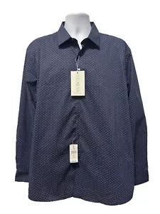 NEW Lucky Brand Dress Shirt Mens XL 17-17.5 34/35 Navy Blue Slim Fit Geometric - Picture 1 of 10