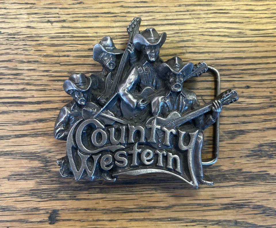 CINTURÓN VAQUERO HEBILLA 1981 BERGAMOTA LATÓN FUNCIONA BANDA DE MÚSICA COUNTRY WESTERN VINTAGE Foto 1 de 3