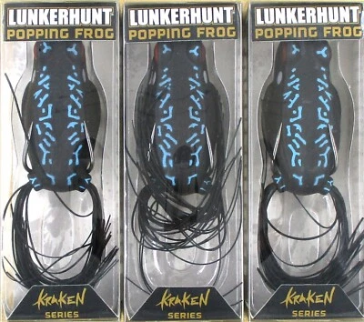 (3) Lunkerhunt Hollow Body Topwater 2 1/2" Popping Frog Night Shade 1/2 Oz New - Image 1 of 4