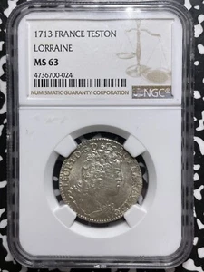 1713 France Lorraine 1 Teston NGC MS63 Lot#G7978 Silver! Choice UNC! - Picture 1 of 3