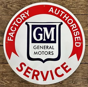 Insegna Garage Porcellana Circolare 24” Servizio Autorizzato General Motors GM - Foto 1 di 1