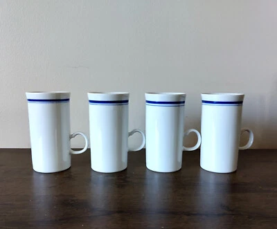 Набор из четырех чашек эспрессо Mann Milano капучино кофе белый с синей лентой - Изображение 1 из 4