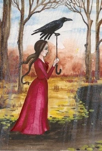 4x6 IMPRESIÓN DE PINTURA RYTA RAVEN CUERVO ARTE GÓTICO Halloween Bosque de Brujas Salem 🙂 - Imagen 1 de 1