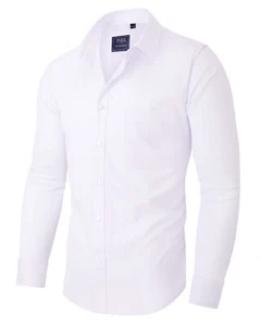 Men's Dress Shirts Long Sleeve Wrinkle-Free Stretch Shirts Solid Formal Butto... - Picture 1 of 7