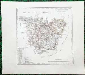 Dépt 27 - Atlas Royaume de France Rare Carte Aquarellée 45x40 cm + Texte - 1824 - Picture 1 of 2