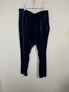 Susan Graver Womens Pants 3XP Blue Velvet Wide Leg Pull On Holiday Party Comfy - Picture 1 of 10