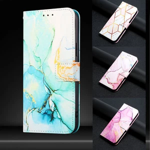 For Motorola G14 E13 G32 G73 Edge 30 G23 G42 Marble Leather Wallet Cover Case - Picture 1 of 18