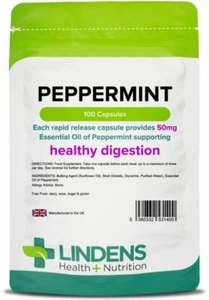 Peppermint Pure Essential Oil 50mg 100 Capsules Lindens UK - Picture 1 of 5