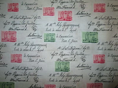 SELLOS POSTALES VINTAGE ESCRIBA FRANCÉS VERDE ROSA TELA DE ALGODÓN FQ OOP Foto 1 de 4