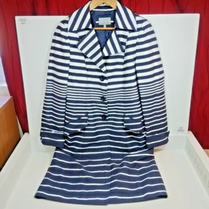 Per Una langer Mantel Damen Größe 10 marineblau/weiß gestreift lässig große Knopfleiste - Bild 1 von 21