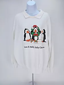 Sudadera de Navidad de estilo gratis Sz XXL unisex blanco con penquines de Navidad - Imagen 1 de 6