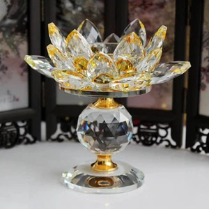 1pc Feng Shui Decor Crystal Lotus Flowers Candle Holder Tealight Home Tabletop - Picture 1 of 36